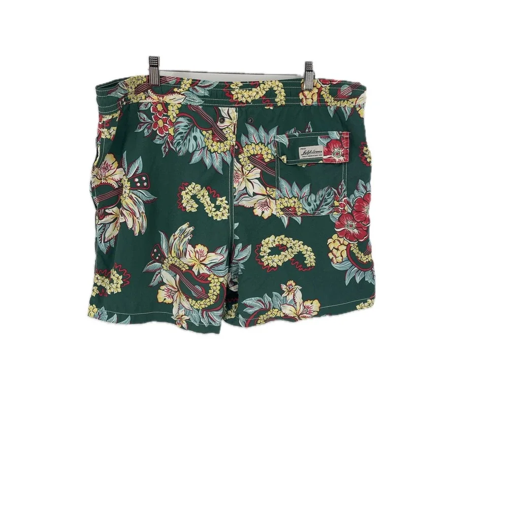 Polo Ralph Lauren Mens Green Tropical Floral Ukulele Swim Trunks Large L